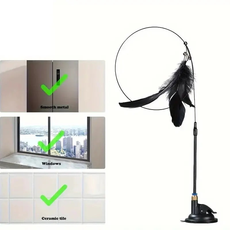 Interactive Cat Teaser Toy – Feather & Bell Wand with Suction Cup