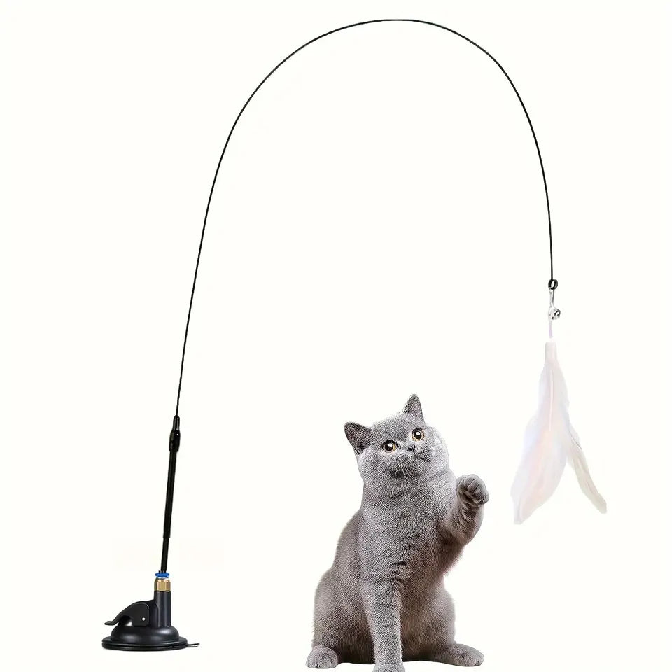 Interactive Cat Teaser Toy – Feather & Bell Wand with Suction Cup