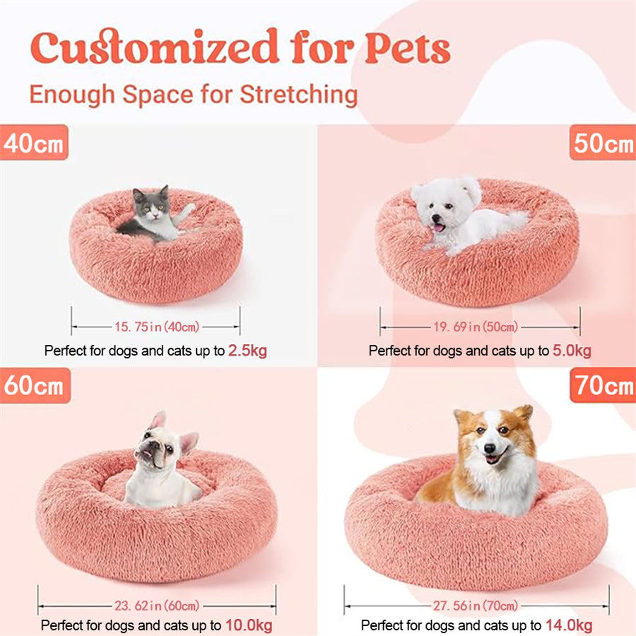 Soft Plush Donut Calming Pet Bed – Washable, Non-Slip
