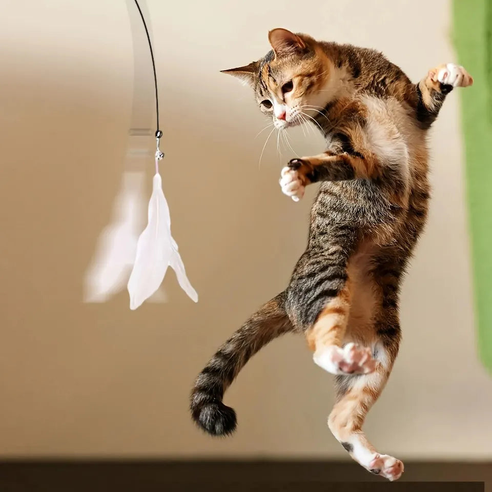 Interactive Cat Teaser Toy – Feather & Bell Wand with Suction Cup