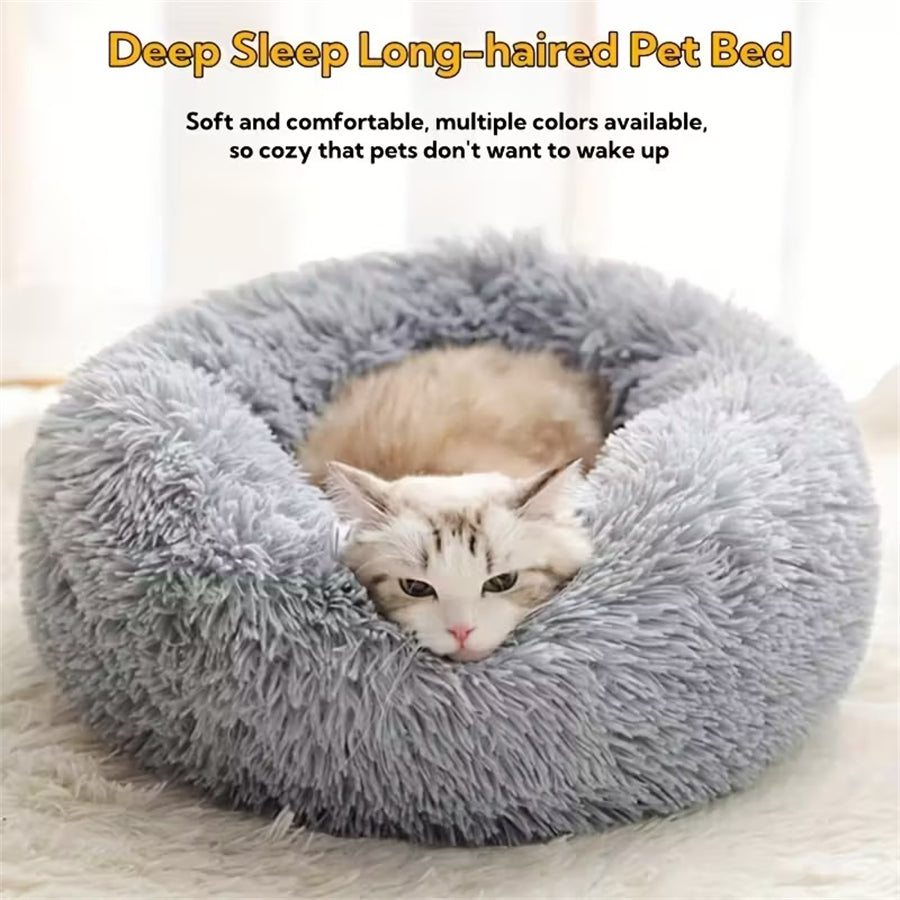 Soft Plush Donut Calming Pet Bed – Washable, Non-Slip