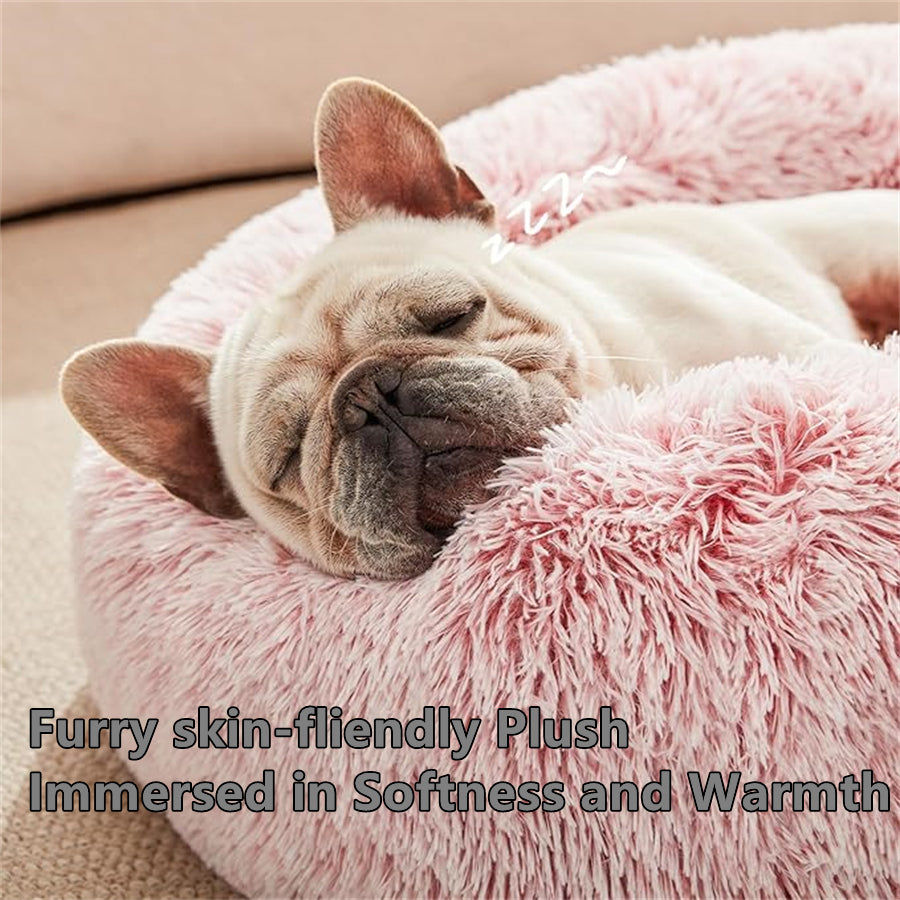 Soft Plush Donut Calming Pet Bed – Washable, Non-Slip