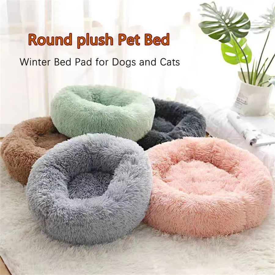 Soft Plush Donut Calming Pet Bed – Washable, Non-Slip