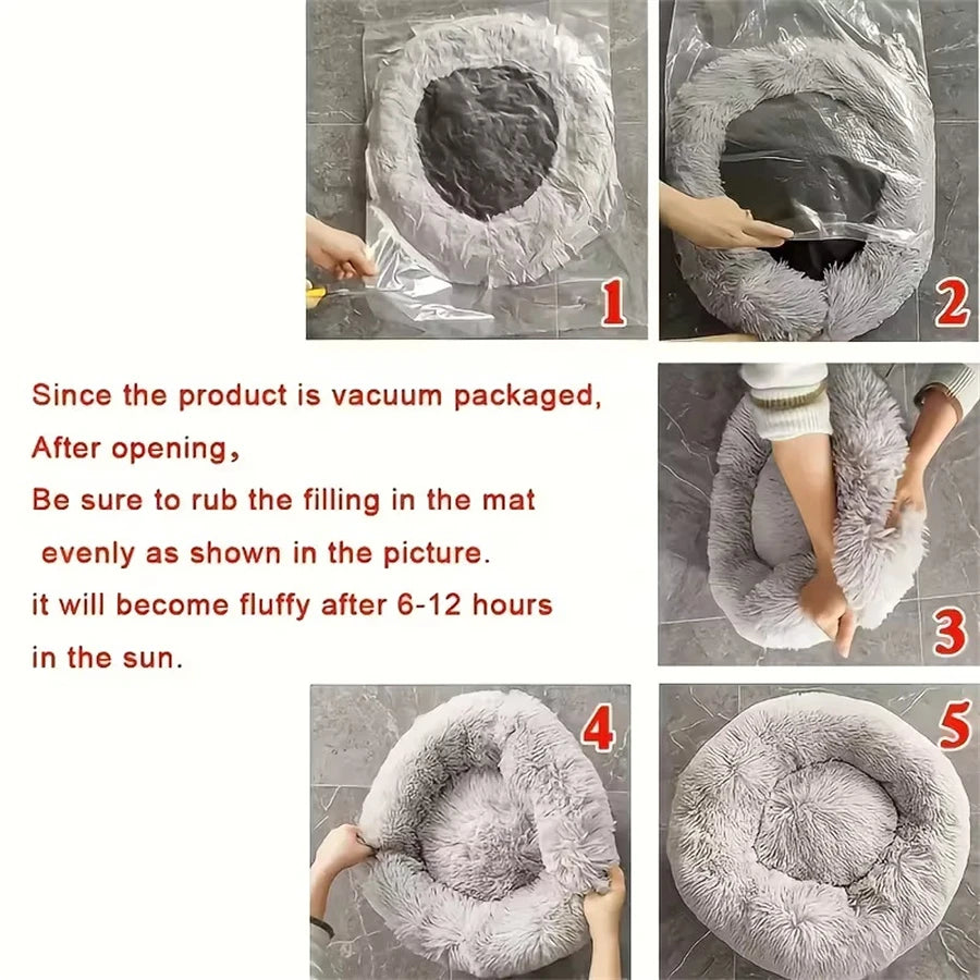 Soft Plush Donut Calming Pet Bed – Washable, Non-Slip