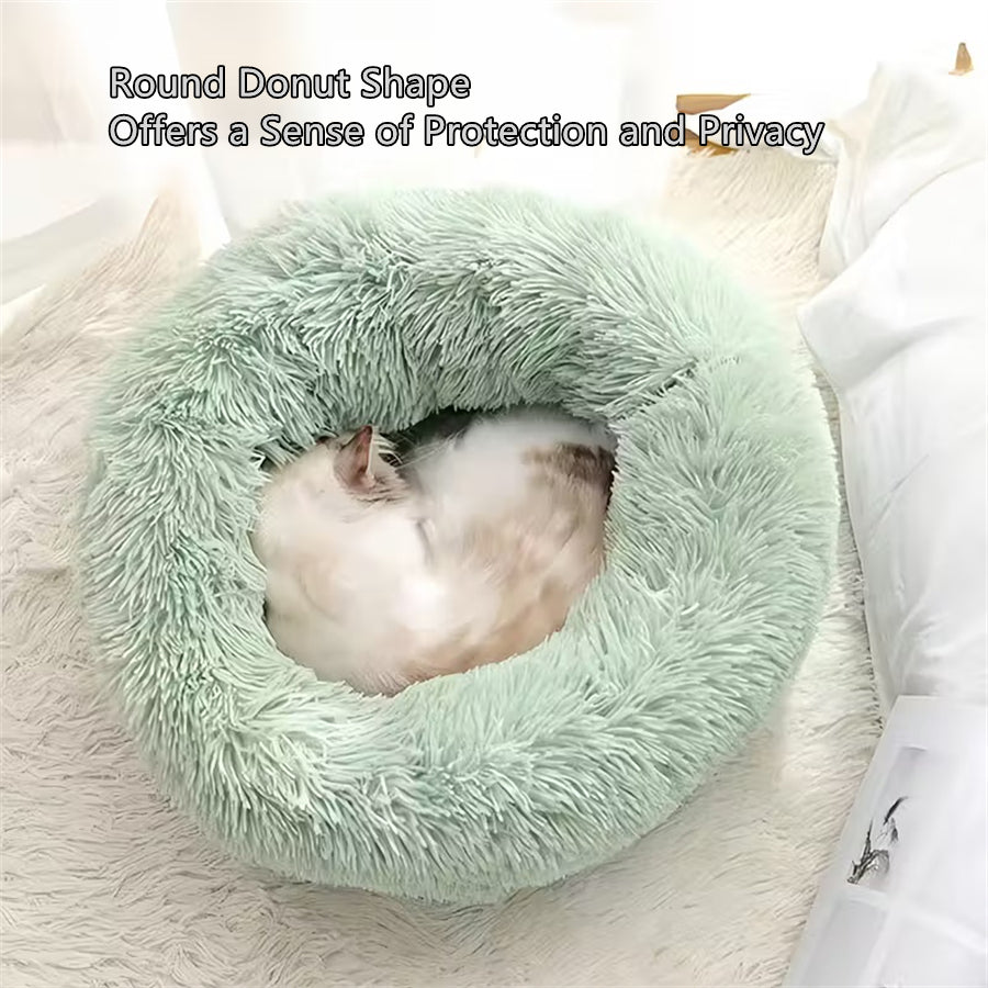 Soft Plush Donut Calming Pet Bed – Washable, Non-Slip